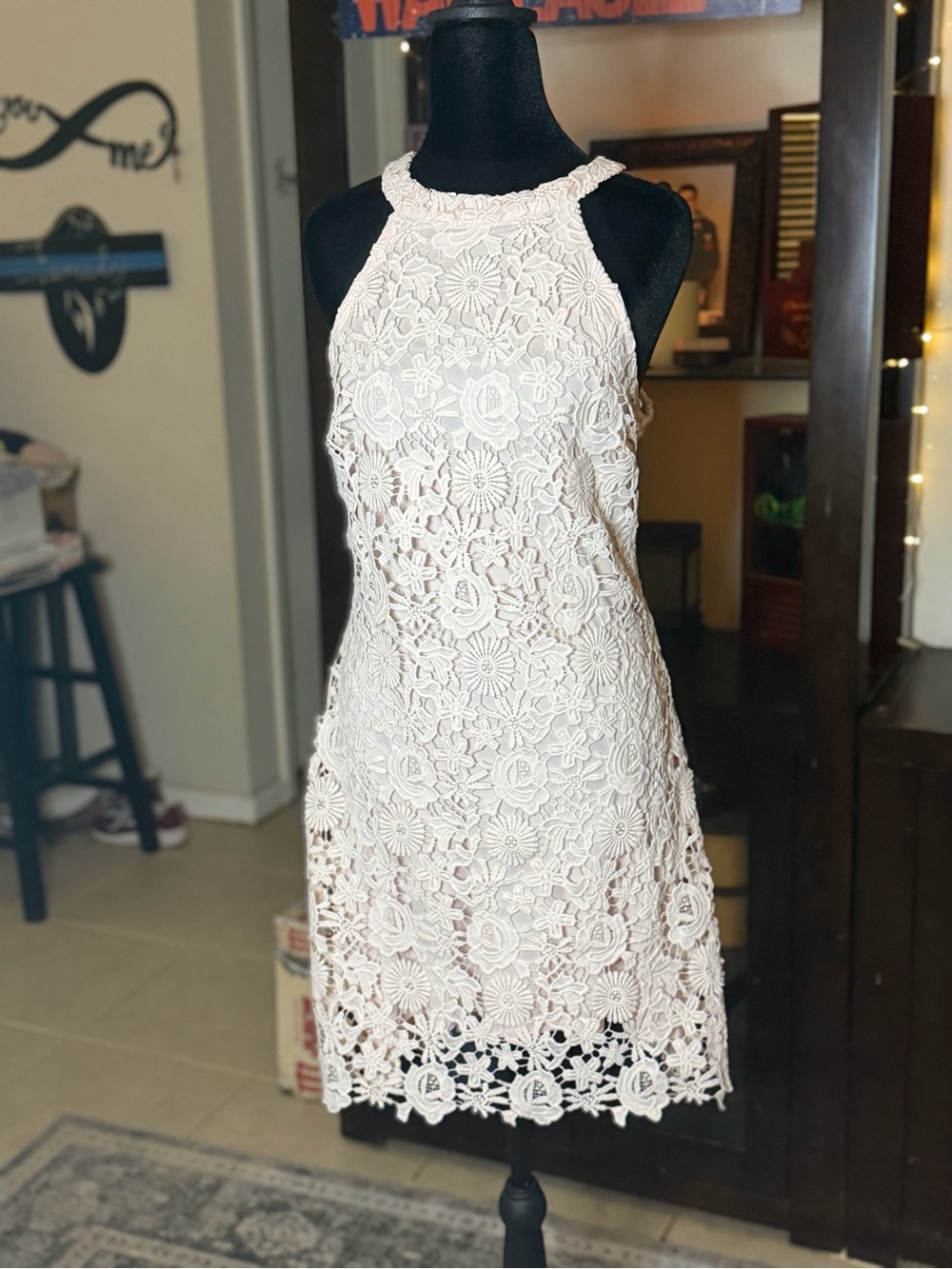 Lulu's Blush Crochet Halter Mini Dress